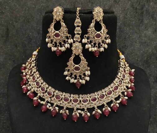 Elegant Maroon Necklace & Earrings Set – Sophisticated Jewelry for Formal Occasions